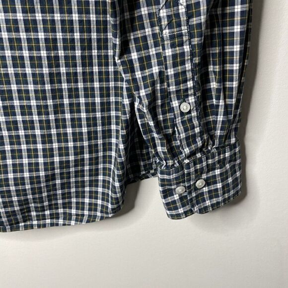 UNIQLO Shirt Mens Medium M Green Tartan Plaid Button Down Cotton Long Sleeve - Picture 5 of 8